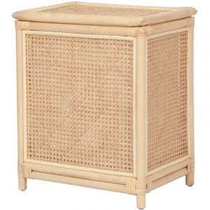 Panier &agrave; linge en rotin finition cannage avec couvercle - L. 45 x P. 33 x H. 56 cm - Naturel - CALYMA