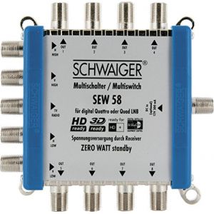 Schwaiger Commutateur multiple SAT SEW58 531 Entr&eacute;es (commutateur multiple)=5 (4 SAT/1 terrestre) Nombre dabonn&eacute;s=8