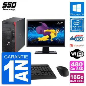Fujitsu Esprimo P557 22" Pentium 3.3 GHz - SSD 480 Go - 16 Go - Reconditionn&eacute;