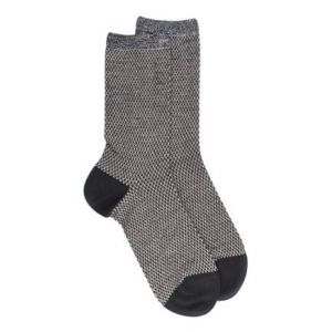 Chaussettes laine mélangée micro rayures et pois lurex