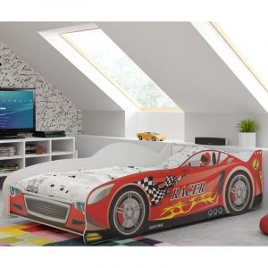 Lit enfant cars 80x160- Sommier a Lattes- Design automobile -Sans matelas (rouge)