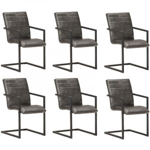 VidaXL Chaises de salle ? manger cantilever 6 pcs Gris Cuir v?ritable