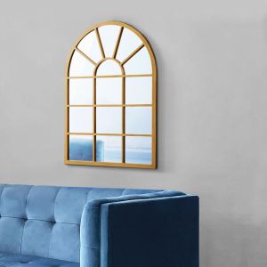 [en.casa] - Miroir mural Villalago forme fenêtre arrondie 80 x 60 cm or