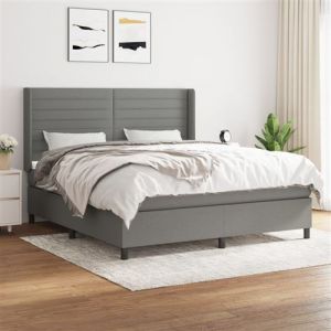 VidaXL Sommier à Lattes de Lit avec Matelas, Lit Rembourré, Lit Double, Lit Adulte de Chambre à Coucher Intérieur, Moderne, Gris Foncé 160x200cm Tissu