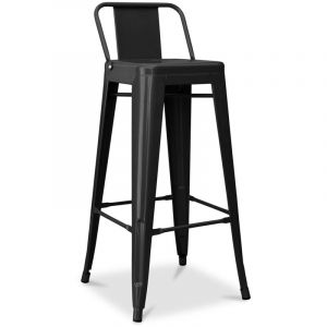 Tabouret De Bar Avec Dossier - Design Industriel - 76cm - Nouvelle Édition -Metalix Noir