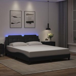 VidaXL Cadre de lit avec lumières LED noir 160x200 cm similicuir, lit, sommier, lit en similicuir, meuble de chambre à coucher, lit double