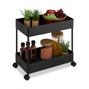 Relaxdays Chariot de Cuisine, 2 Niveaux, desserte, HLP : 38 x 39,5 x 21,5 cm, Salle de Bain, Bureau, Noir