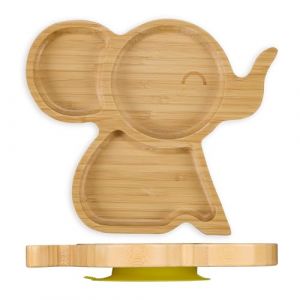 Relaxdays Assiette à Ventouse, Bambou, éléphant, antidérapant, sans BPA, Repas de bébé, Divers Compartiments, Nature