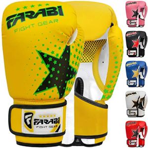 Gants de Boxe Star Enfant Gar&ccedil;ons et Filles 5 &agrave; 10 Ans - Farabi Sports - Muay Thai Kick Boxing - Jaune - 6 OZ