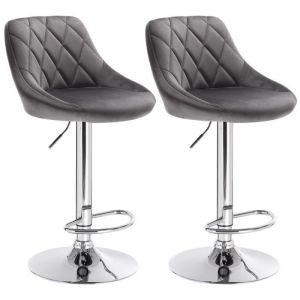 WOLTU Lot de 2 Tabouret de bar avec dossier et repose pied, Hauteur réglable, Siège en velours, Gris foncé