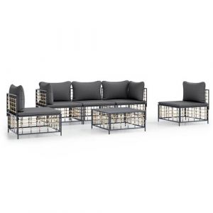 VidaXL Salon de jardin 6 pcs avec coussins anthracite résine tressée