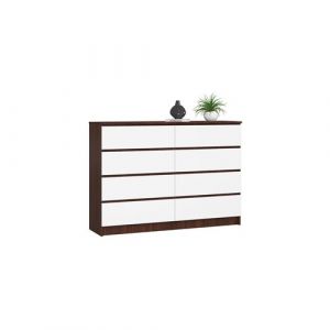 Commode akord K140 Wengé 138 cm 8 tiroirs façade Blanche 138x40x99 cm