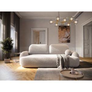 Meublesline Canapé convertible 3 places en Tissu Bouclette Morizia style Japandi Beige