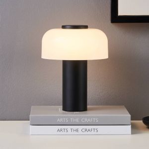 Eglo LED Lampe de table extérieure Ponente, lampe de chevet tactile à intensité variable, luminaire d'extérieur rechargeable sans fil, métal noir et verre blanc, blanc chaud - neutre, IP44