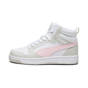 Puma Rebound V6 Mid JR Basket, White-Frosty Pink-Sedate Gray, 38.5 EU