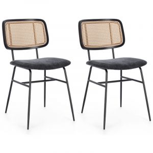 Hellin Chaises de salle à manger en cannage et tissu (lot de 2) - gloria