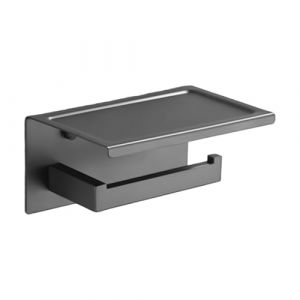 Porte-papier toilette mural pour salle de bain avec &eacute;tag&egrave;re, support en acier gris mat