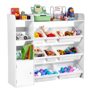 Meuble de Rangement Jouets Enfant à 4 Niveaux-VEVOR-avec Bibliothèque-étagère dorganisateur de Jouets