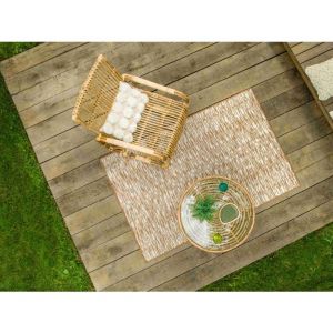 Jardiline Ensemble salon de jardin boh&egrave;me en rotin, fauteuil + table basse + tapis prague