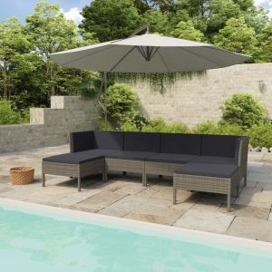 VidaXL Canapé modulable avec repose-pieds en rotin synthétique gris avec coussins anthracite 6 places Vida XL