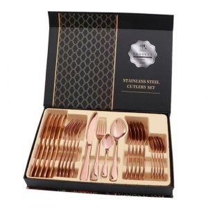 Yonis Ménagère 24 Pièces Couvert en Acier Inoxydable Vaisselle Style Occidental Rose