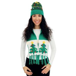 Ruedelafete Set de Noël adulte bonnet et écharpe sapin vert motifs de Noël