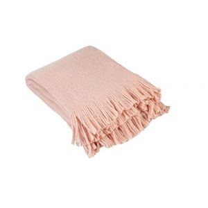 LINDER Plaid Doux &agrave; Franges Effet Laine tricot&eacute;e - Coloris Rose Aurore - 100% Polyester - Dimensions 130x160cm - Collection Camille