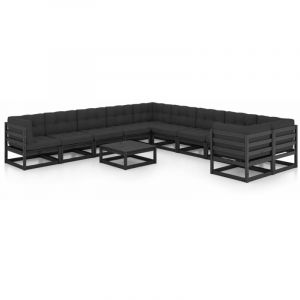 VidaXL Salon de jardin modulable en pin massif noir avec coussins Vida XL