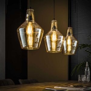 M&S Suspension 3 lampes 112x25x150 cm en verre et métal argent vieilli