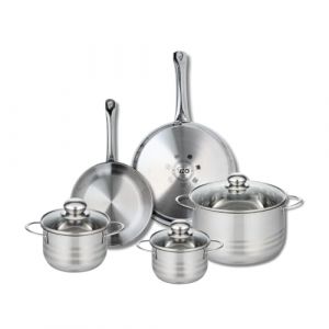 Elo 9877450 Batterie de cuisine 5 pièces, Ensemble de 2 Poêles de cuisson 24 et 28 cm et 3 faitouts 14, 16 et 24 cm Profi Brillant, inox, induction
