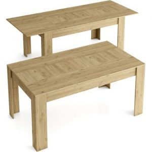 Skraut Home Table de Salle à manger de 140cm extensible 200cm, Couleur Naturelle mat, 90 4x140 4/200 4x76 1