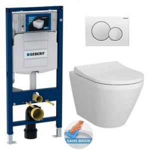 Image de Geberit Pack WC Bâti-support + WC Vitra Integra fixations invisibles + Abattant softclose + Plaque blanche (GebIntegraRimless-B)