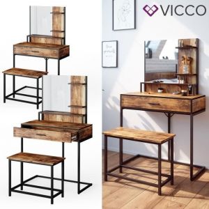 Vicco - Coiffeuse "Fyrk" Vieux bois/Noir avec banc