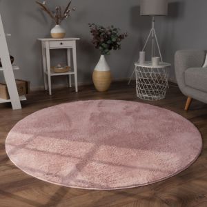 Paco Home - Tapis Poils Longs, Shaggy Pour Salon, Moelleux, Doux, Lavable, Rose Uni 100 cm rond