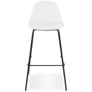 Tabouret de bar 'PLUMAR' en tissu bouclé blanc et pied en métal noir