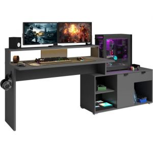 Parisot Bureau d'angle modulable avec led - wortex - Gris ombre - 167,7/229,2 x 59,7/109,7 x 94,8 cm