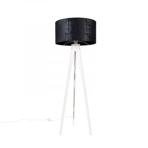 Qazqa Vloerlamp tripod wit met kap zwart 50 cm - Tripod Classic Moderne Luminaire interieur Rond