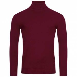MONT EMILIAN "Le Mans" Hommes Pull avec col roulé vin rouge