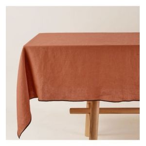 Nappe rectangulaire 170x250 cm Terracotta et bourdon noir en Lin