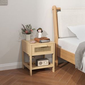 Modfu - Tables de chevet 40x40x48,4 cm avec 1 tiroir, design rotin, bois, couleur naturelle