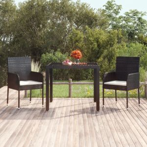 VidaXL Table de jardin dessus en verre Noir 90x90x75 cm R&eacute;sine tress&eacute;e