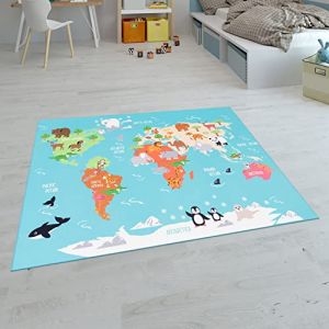 Image de Paco Home - Tapis Enfant, Tapis Poils Ras Chambre Enfant Diff&eacute;rents Designs Tapis Jeu Color&eacute; Turquoise, 100x200 cm