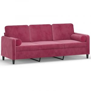 VidaXL Canapé 3 places avec oreillers bordeaux 180 cm velours 3200895