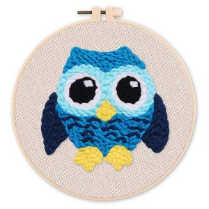 Punch Needle : houette bleue - avec cadre