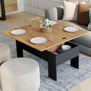 Idmarket Table basse plateau relevable rectangulaire tara bois noir et imitation hêtre