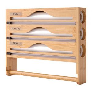 Relaxdays Support mural 4 en 1 bambou pour essuie-tout film aluminium papier cuisson 30&times;355&times;7 cm naturel