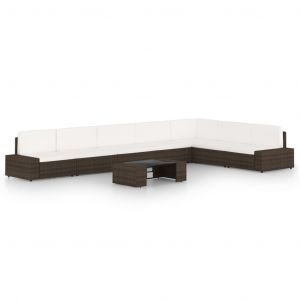 VidaXL Salon de jardin 8 pcs avec coussins Marron R?sine tress?e