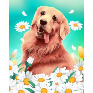 Peinture au num&eacute;ro : Golden Retriever - toile tendue sur ch&acirc;ssis