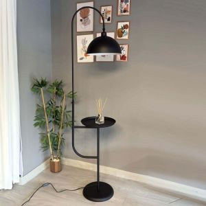 Lampadaire Moderne en Métal Noir Avec Plateau et Tête Mobile, Culot E27, Lampadaire Moderne Pour Salon ou Chambre