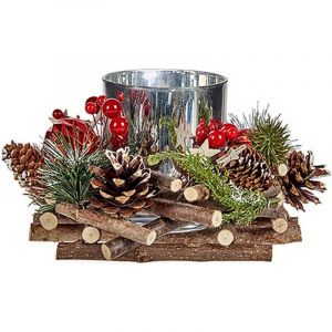 Krist+ - Bougeoirs de No&euml;l Rouge Vert Argent&eacute; Naturel 20 x 11 x 20 cm